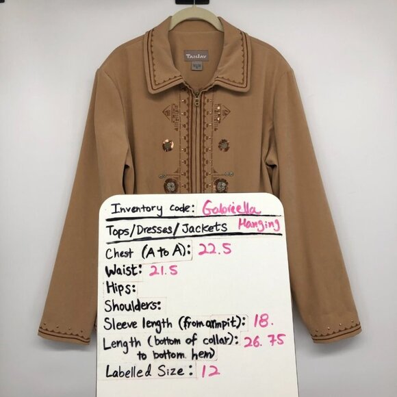 TanJay Brown Faux Suede embroidered Zip-up Lightweight Jacket size 12 - Picture 14 of 15